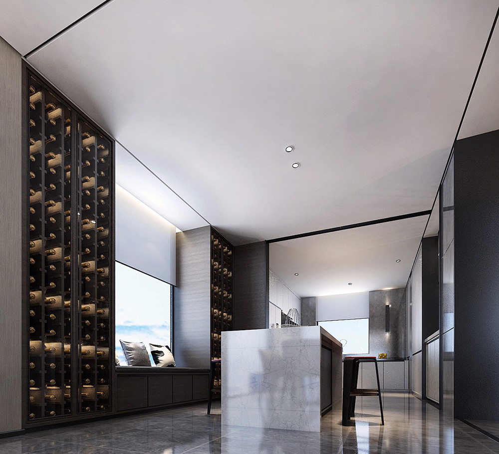 黑白灰现代简约风格室内装修效果图-佛山天湖郦都别墅420平米-别墅吧台装修 黑白灰现代简约风格室内装修效果图-佛山天湖郦都别墅420平米-别墅吧台装修