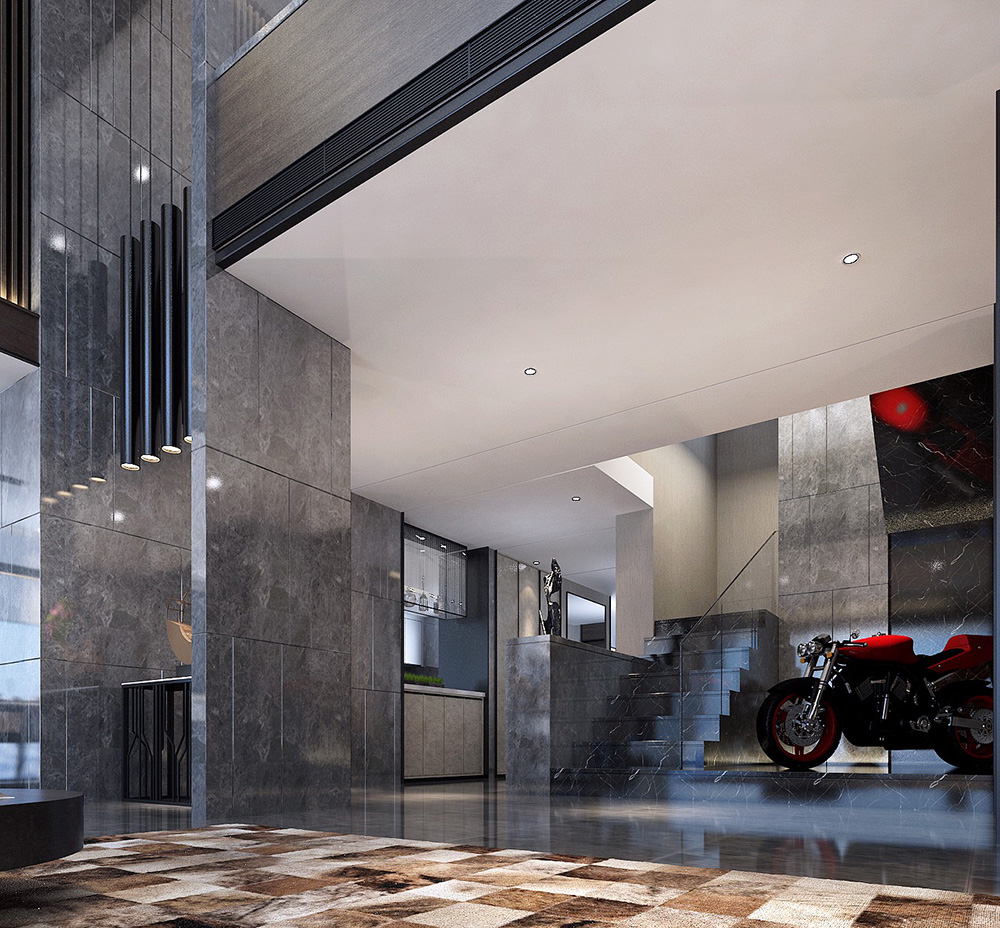 黑白灰现代简约风格室内装修效果图-佛山天湖郦都别墅420平米-别墅客厅装修 黑白灰现代简约风格室内装修效果图-佛山天湖郦都别墅420平米-别墅客厅装修