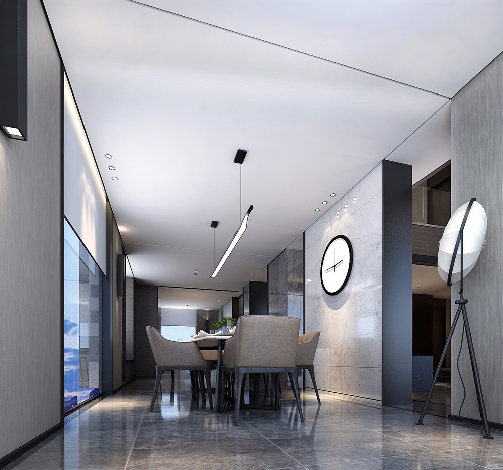 黑白灰现代简约风格室内装修效果图-佛山天湖郦都别墅420平米-别墅餐厅装修 黑白灰现代简约风格室内装修效果图-佛山天湖郦都别墅420平米-别墅餐厅装修